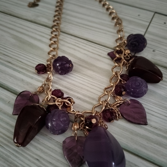 Robert Rose Gold tone Necklace with  Purple Stations Beads Chunky - Picture 3 of 7